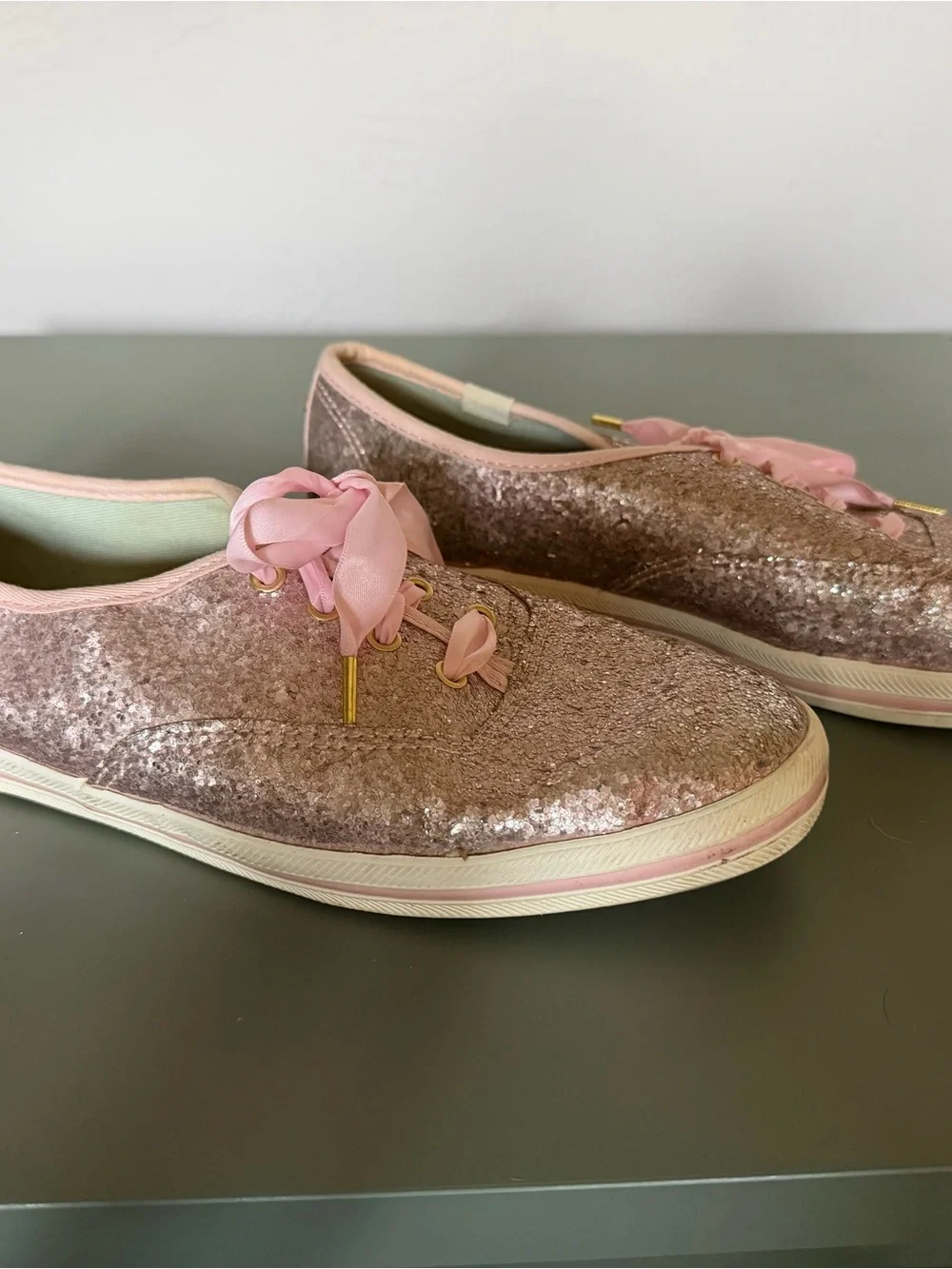kate spade Girls Pink Glitter Ribbon Lace Sneakers